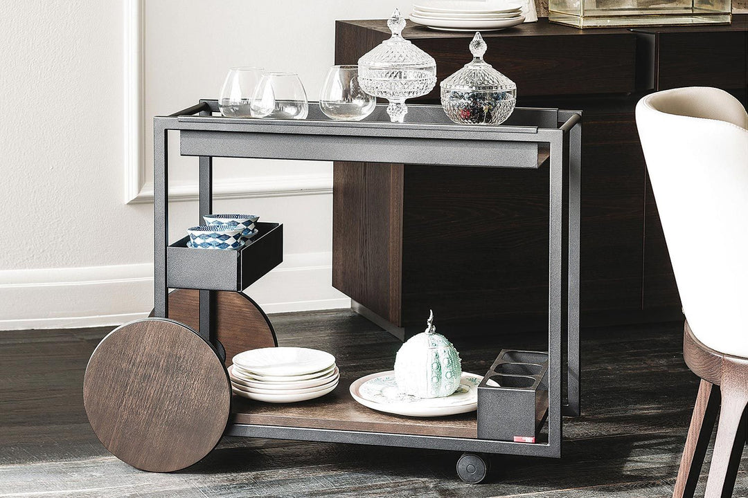 Brandy Mobile Bar Trolly Cattelan Italia Textured Graphite Burned oak 