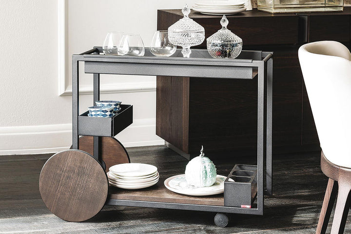 Brandy Mobile Bar Trolly Cattelan Italia Textured Graphite Burned oak 
