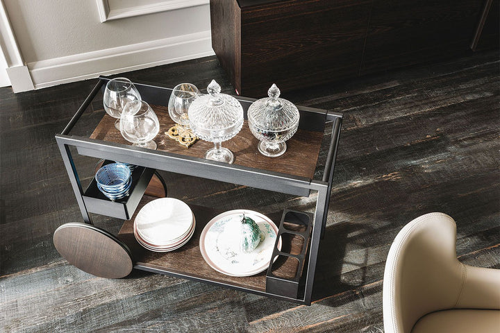 Brandy Mobile Bar Trolly Cattelan Italia Textured Graphite Canaletto Walnut 