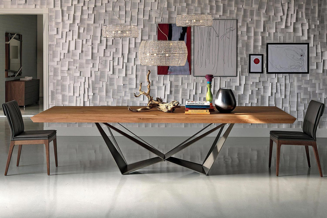 Skorpio Wood Dining Table Kitchen & Dining Room Tables Cattelan Italia Y-shape: 94½"W × 47¼"D Burned Oak Textured Black / Textured Graphite