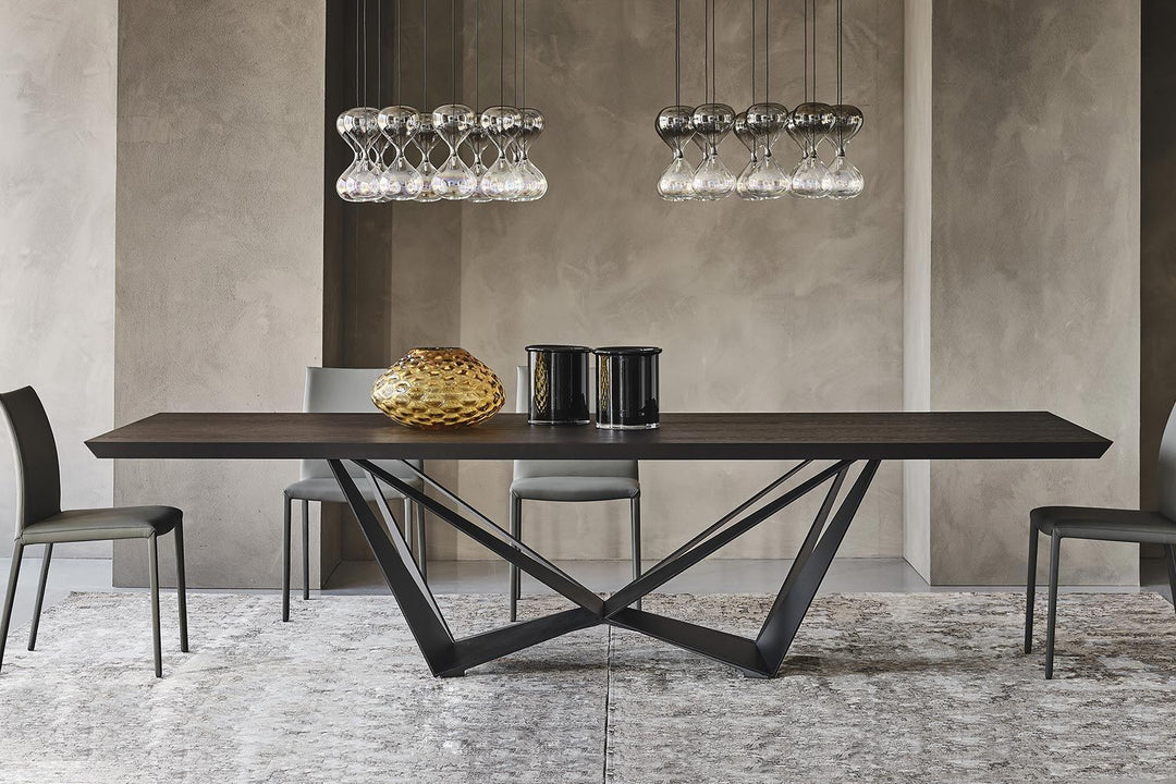 Skorpio Wood Dining Table Kitchen & Dining Room Tables Cattelan Italia Live edge: 118"W × 47¼"D Burned Oak Textured Black / Textured Graphite