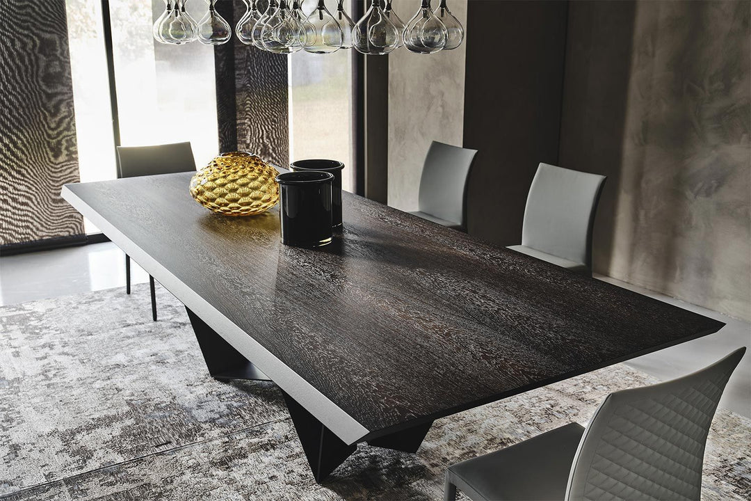 Skorpio Wood Dining Table Kitchen & Dining Room Tables Cattelan Italia Live edge: 78¾"W × 39½"D Canaletto Walnut Textured Black / Textured Graphite